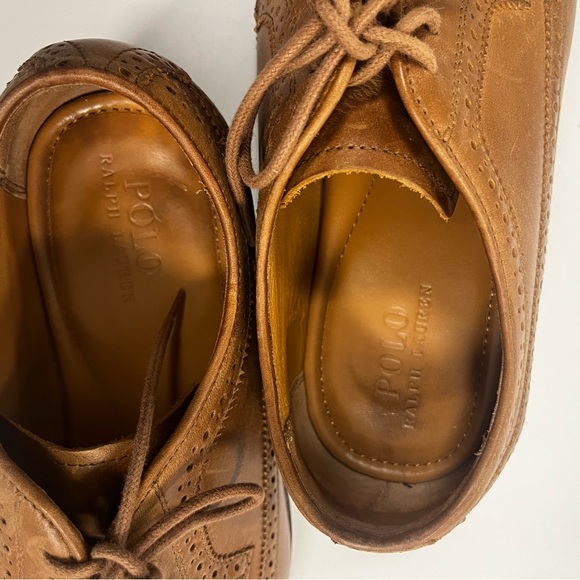 POLO RALPH LAUREN MENS MOSELY LEATHER WINGTIP,  TAN, SIZE 10.5D - Picture 11 of 11